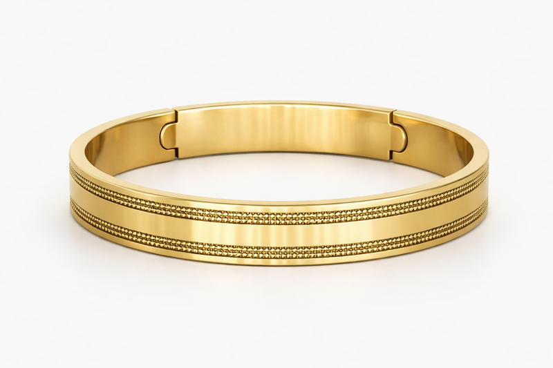 18kt Gold Plated Plain Kada for Men Anti-Tarnish & Anti-Allergic (Design 3)