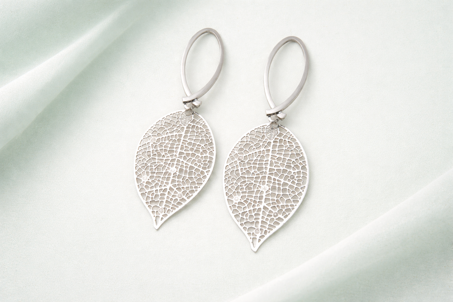 Stainless Steel Silver Polish Earring with Leaf Design Anti-Tarnish & Anti-Allergic for Girls