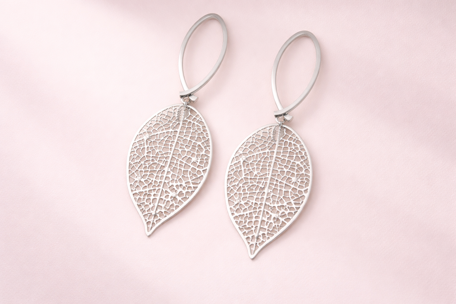 Stainless Steel Silver Polish Earring with Leaf Design Anti-Tarnish & Anti-Allergic for Girls