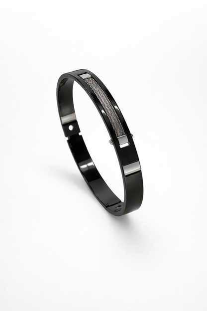 Black polish stainless steel kada wih silver rope anti tranish anti allergic