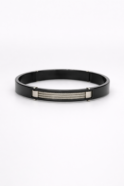 Black polish stainless steel kada wih silver rope anti tranish anti allergic