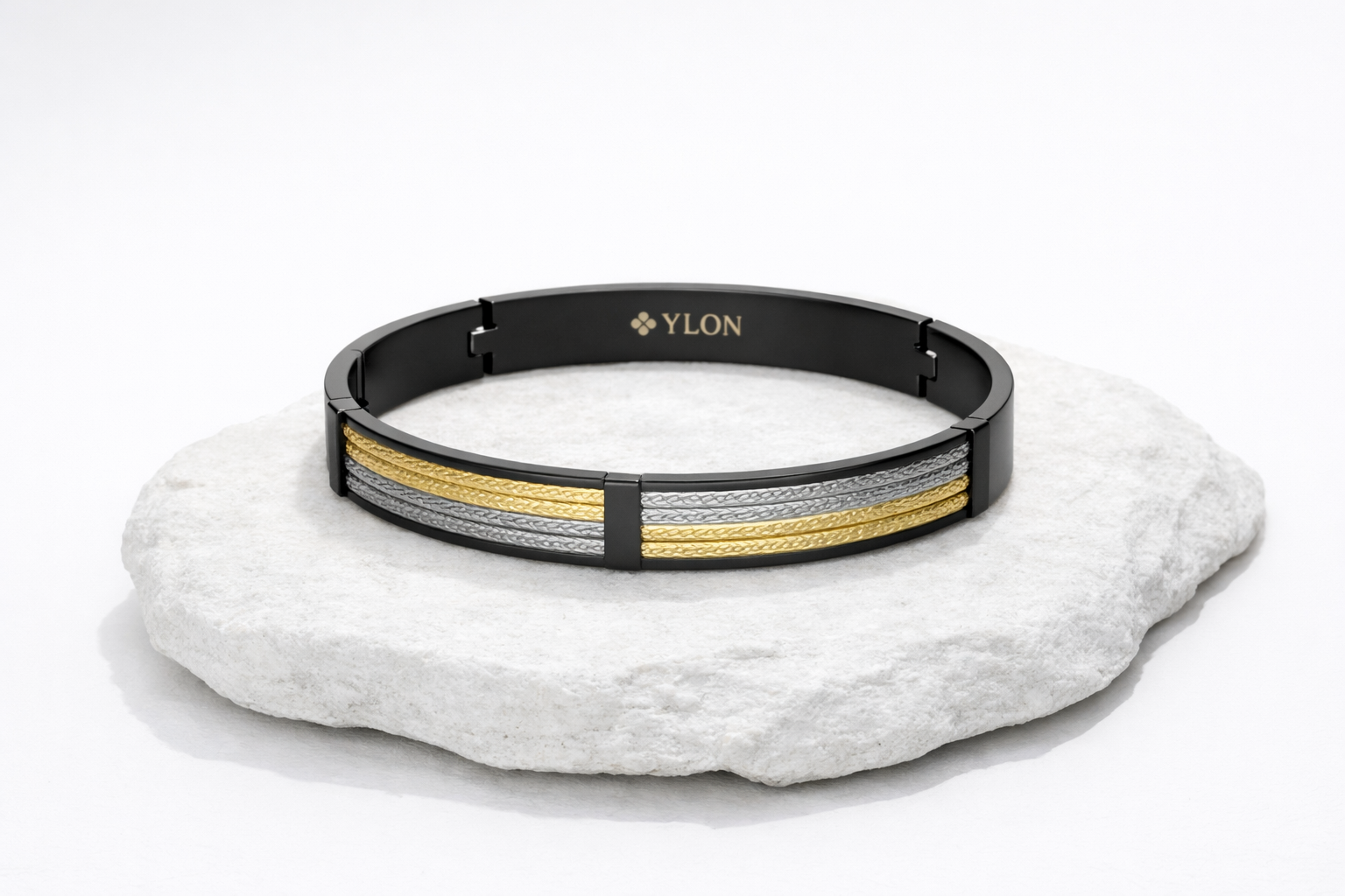 Stylish Black Polish Stainless Steel Triple-Layered Gold, Silver Rope