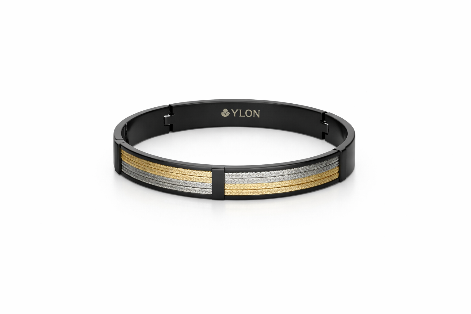 Stylish Black Polish Stainless Steel Triple-Layered Gold, Silver Rope