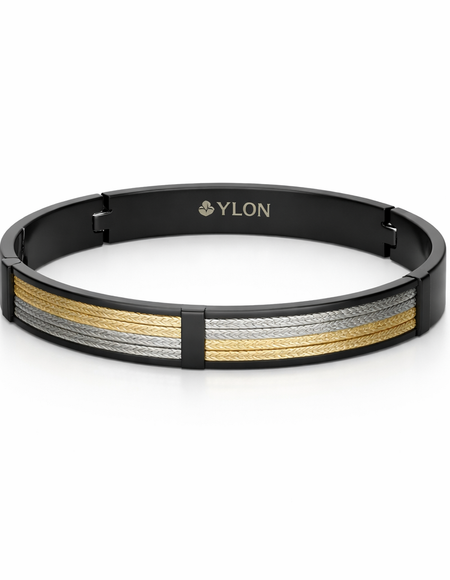 stylish black polish stinless steel triple-layered gold ,silver rope