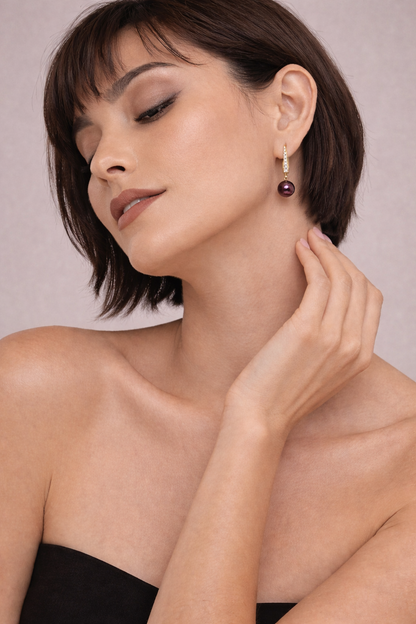 18kt gold polish earring with diamond & lavender colour pearl anti tranish anti allergic