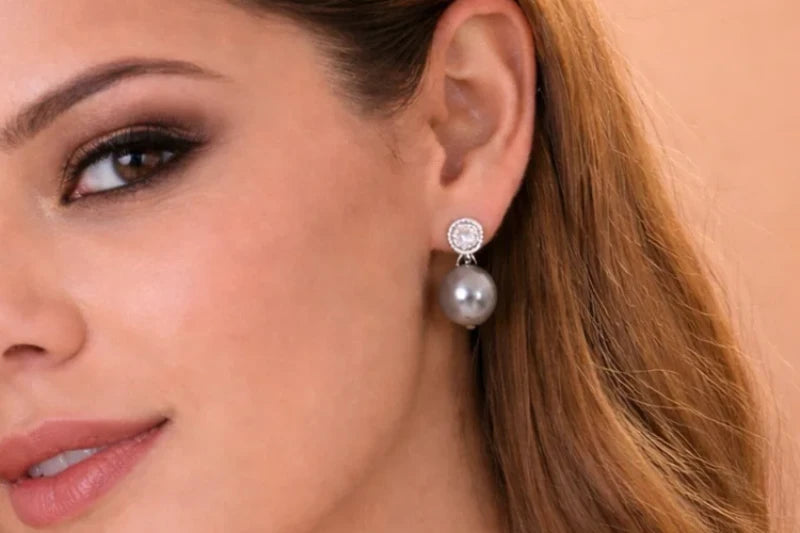 Stainless Steel Silver Polish Earring with Diamond & Pearl Anti-Tarnish & Anti-Allergic for Girls