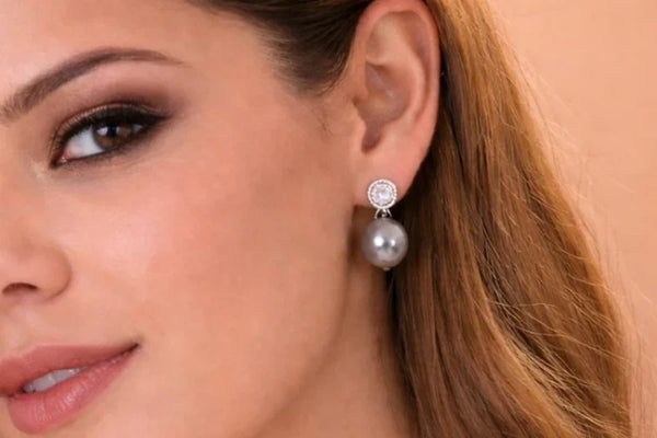 Stainless Steel Earring with Diamond & Pearl for Women – Silver