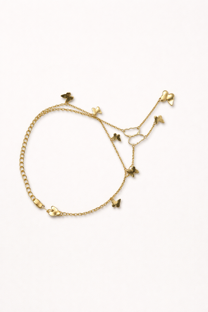 Gold chain with butterfly pendance fancy bracelet