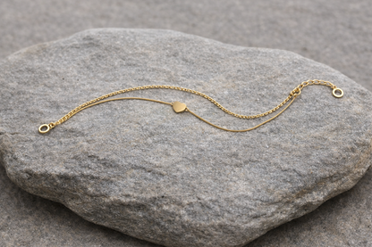 Gold Polish Heart Double Chain Bracelet