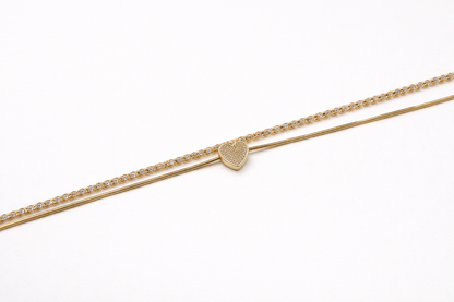 Gold Polish Heart Double Chain Bracelet