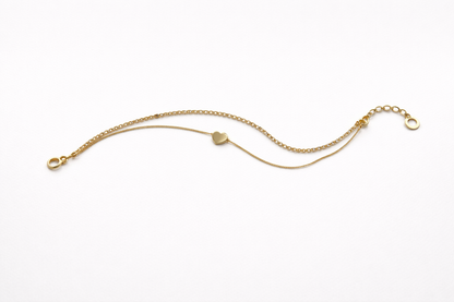 Gold Polish Heart Double Chain Bracelet