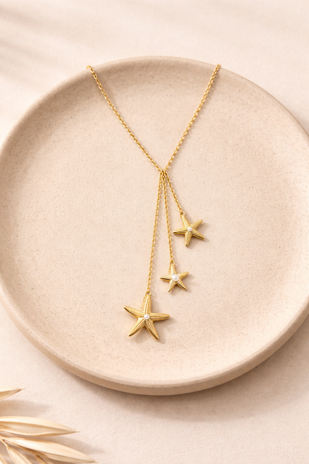 18kt Gold Polish Necklace with Three Starfish Pendant Anti-Tarnish & Anti-Allergic for Girls