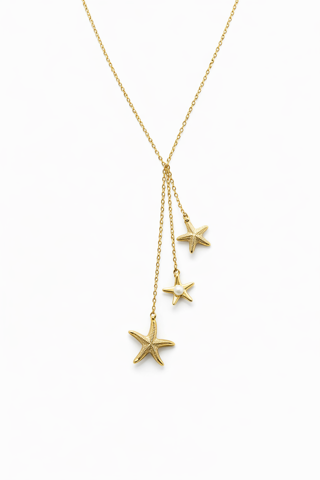 18kt Gold Polish Necklace with Three Starfish Pendant Anti-Tarnish & Anti-Allergic for Girls