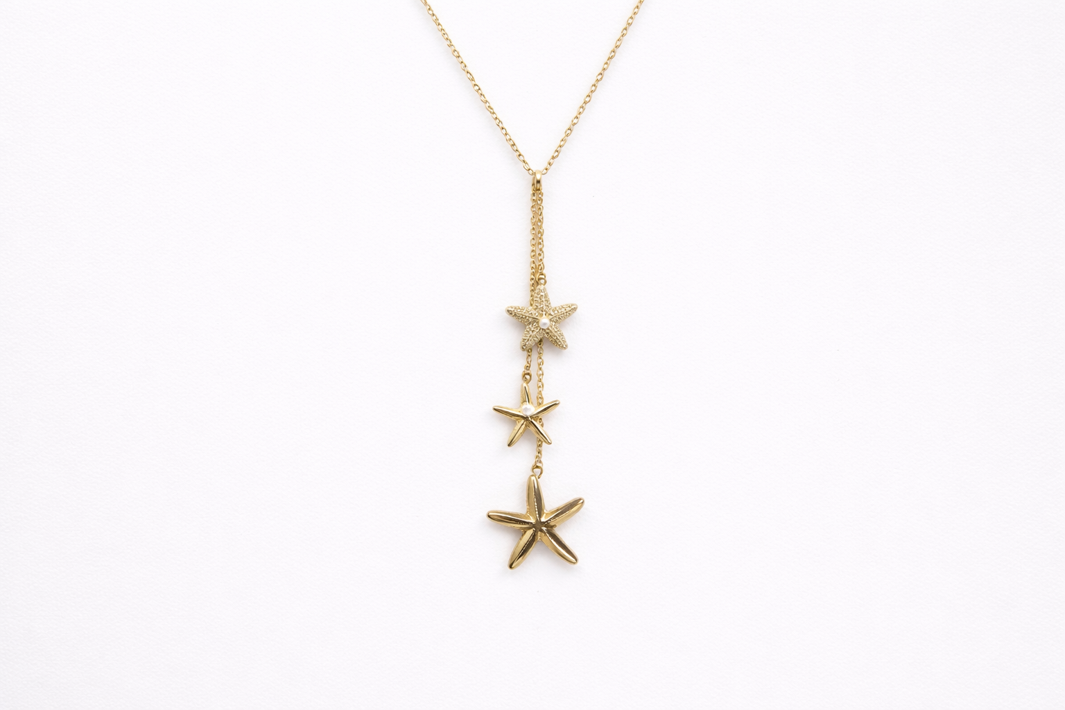 18kt Gold Polish Necklace with Three Starfish Pendant Anti-Tarnish & Anti-Allergic for Girls