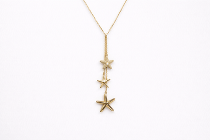 18kt gold polish necklace with three starfish pendant anti tranish anti allergic for girls