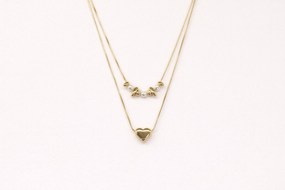 18kt gold polish necklace double layered with pearl & heart pendant anti tranish anti allergic for girls