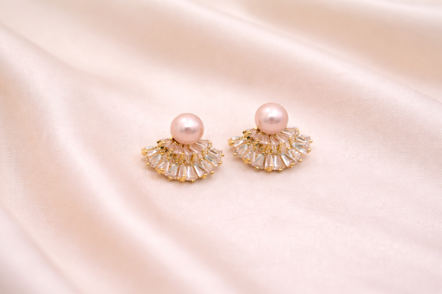 18kt Gold Polish Earring with Diamond & Pink Pearl Anti-Tarnish & Anti-Allergic for Girls
