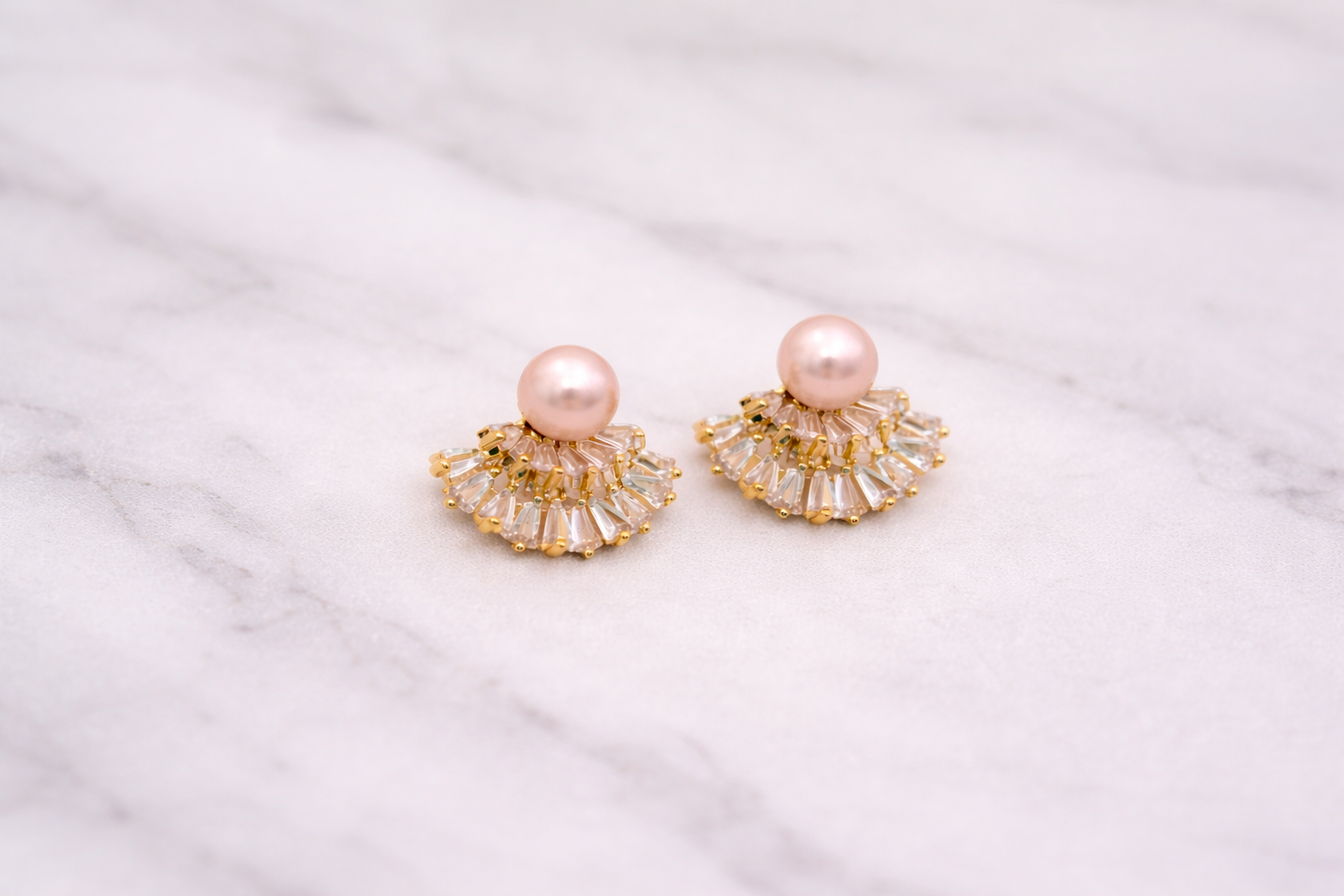 18kt Gold Polish Earring with Diamond & Pink Pearl Anti-Tarnish & Anti-Allergic for Girls