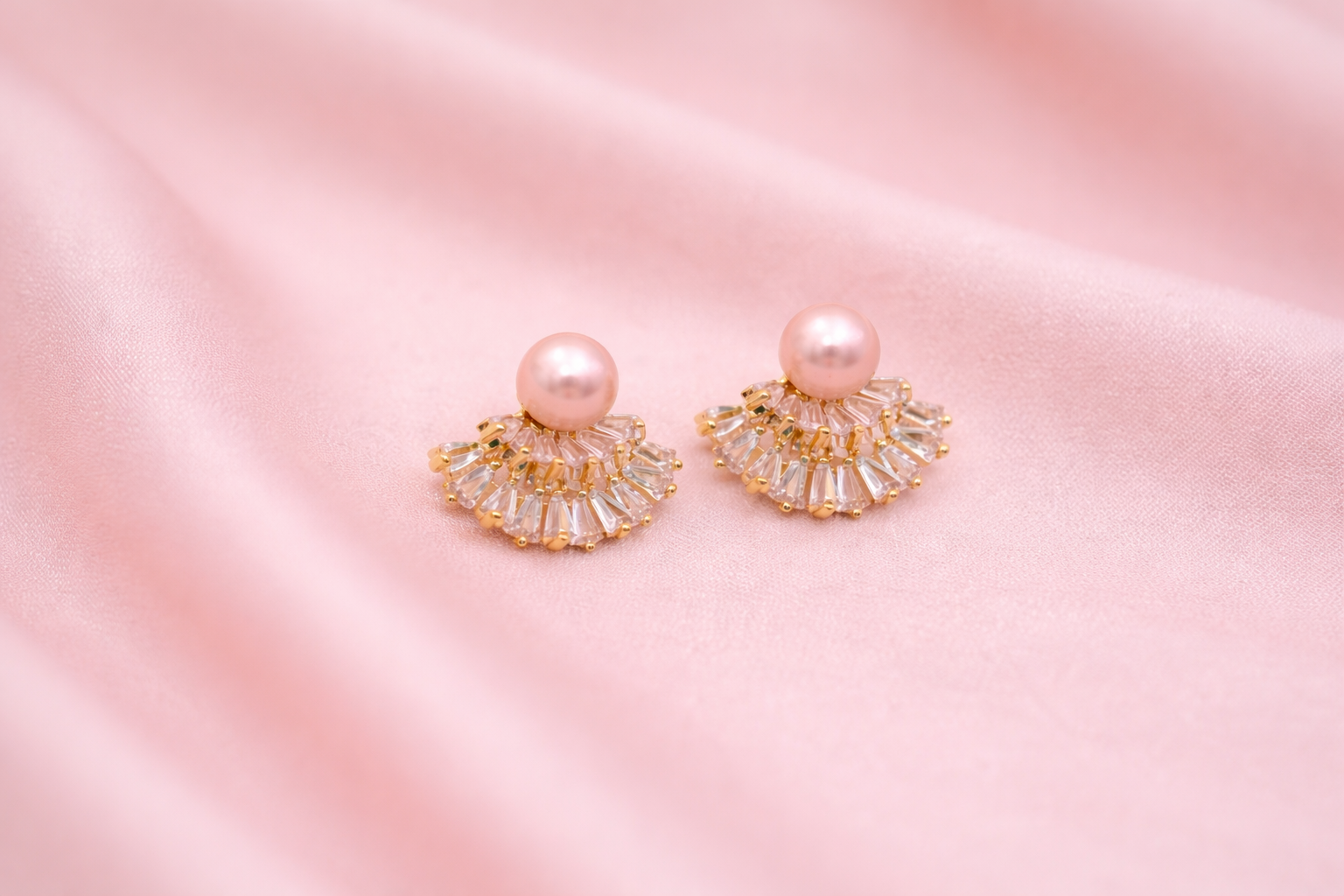 18kt Gold Polish Earring with Diamond & Pink Pearl Anti-Tarnish & Anti-Allergic for Girls