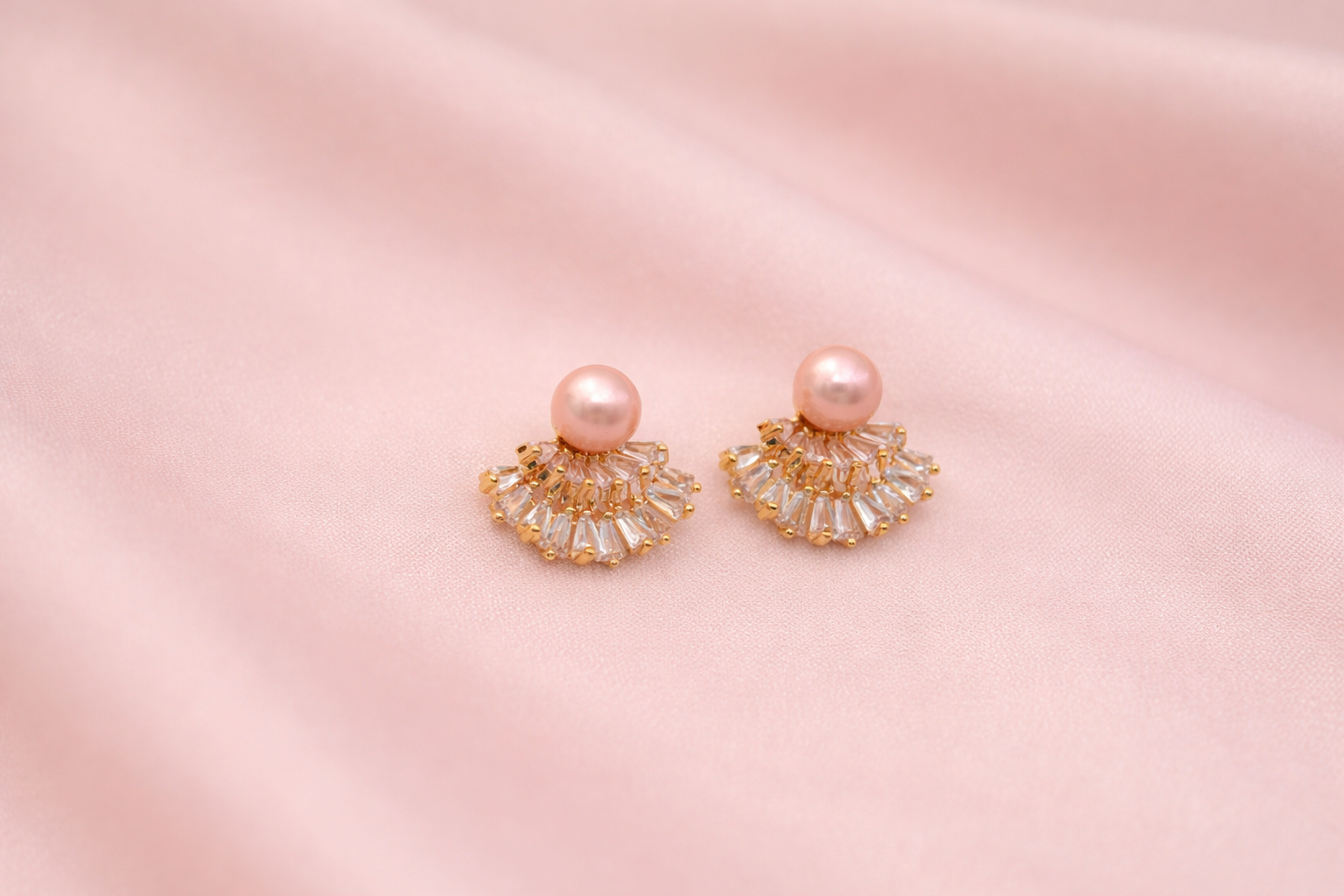 18kt Gold Polish Earring with Diamond & Pink Pearl Anti-Tarnish & Anti-Allergic for Girls