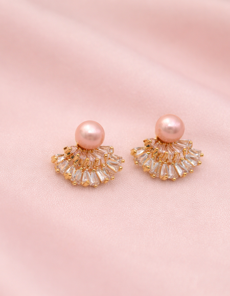 18kt gold polish earing with diamond & pink pearl anti tranish anti allergic for girls