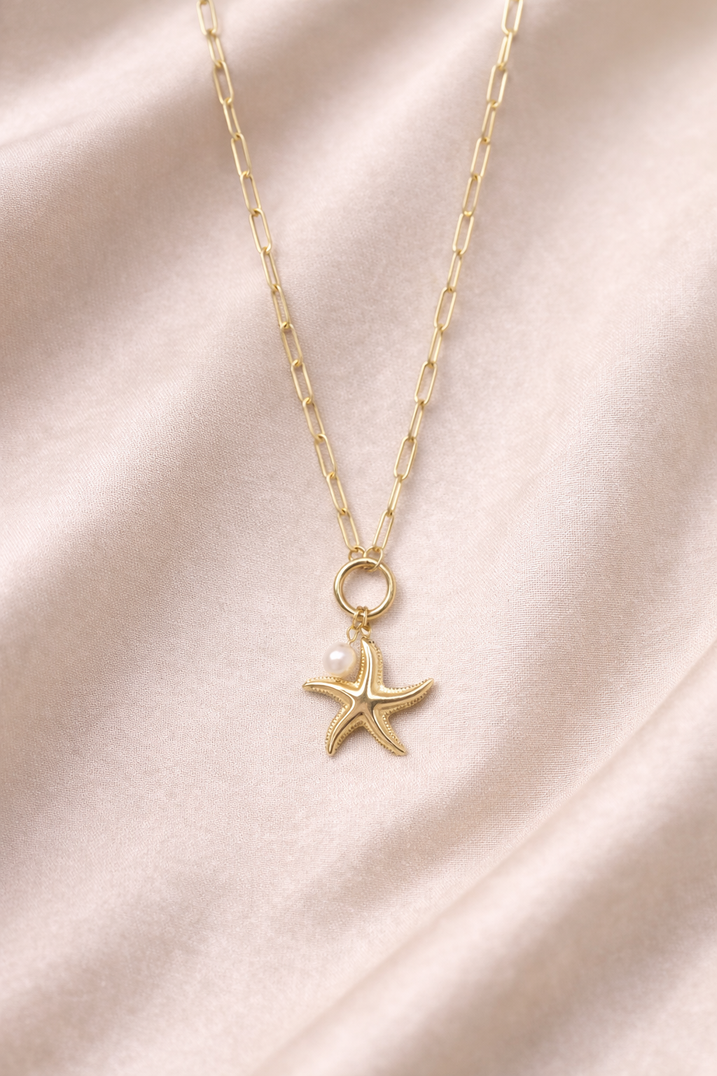 18kt Gold Polish Chain with Ocean Pearl Starfish Pendant Anti-Tarnish & Anti-Allergic for Girls