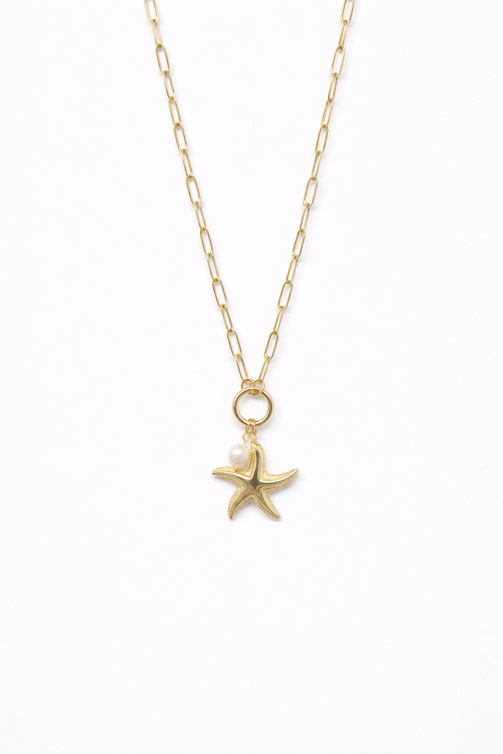 18kt Gold Polish Chain with Ocean Pearl Starfish Pendant Anti-Tarnish & Anti-Allergic for Girls