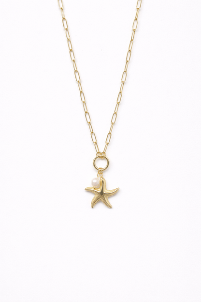 18kt gold polish chain with ocean pearl starfish pendant anti tranish anti allergic for girls
