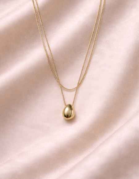 18kt gold polish layered chain necklace with droplet pendant anti tranish anti allergic for girls