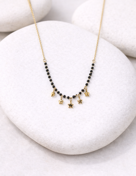 18kt gold polish mangalsutra necklace with black beads anti tranish anti allergic for girls