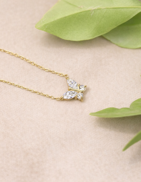 18kt gold polish chain with butterfly pendant anti tranish anti allergic
