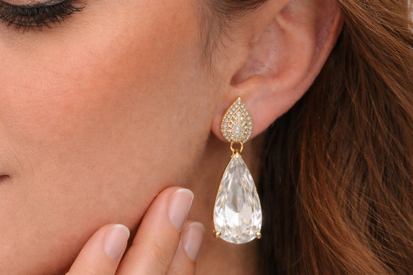Earring with Diamond & Crystal Stone for Women – 18K Gold Plated