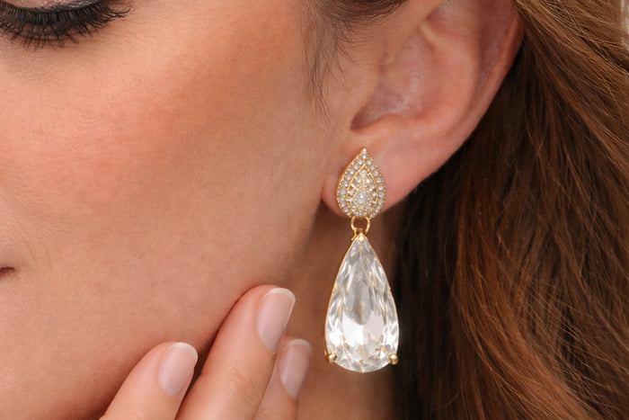 Earring with Diamond & Crystal Stone for Women – 18K Gold Plated
