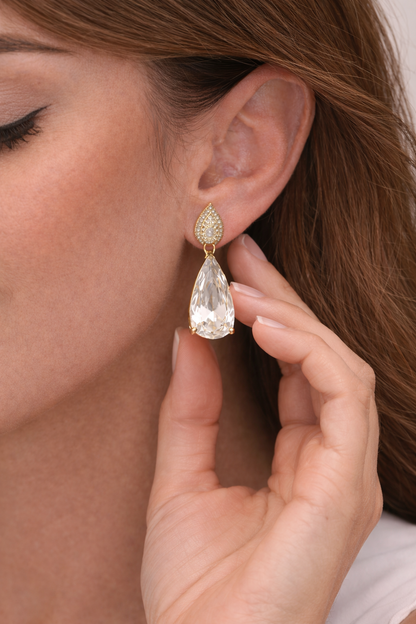 18kt gold polish earring with diamond & swarovski stone anti tranish anti allergic for girls