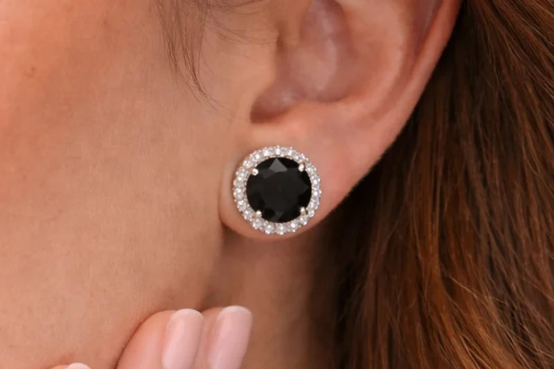Stainless Steel Silver Polish Earring with Black Stone Anti-Tarnish & Anti-Allergic for Girls