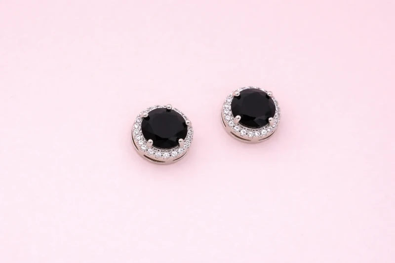 Stainless Steel Silver Polish Earring with Black Stone Anti-Tarnish & Anti-Allergic for Girls