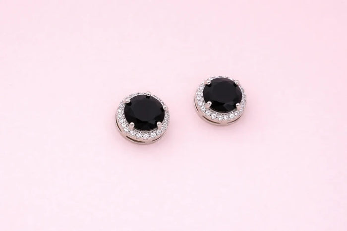 Stainless Steel Earring with Black Stone for Women – Silver