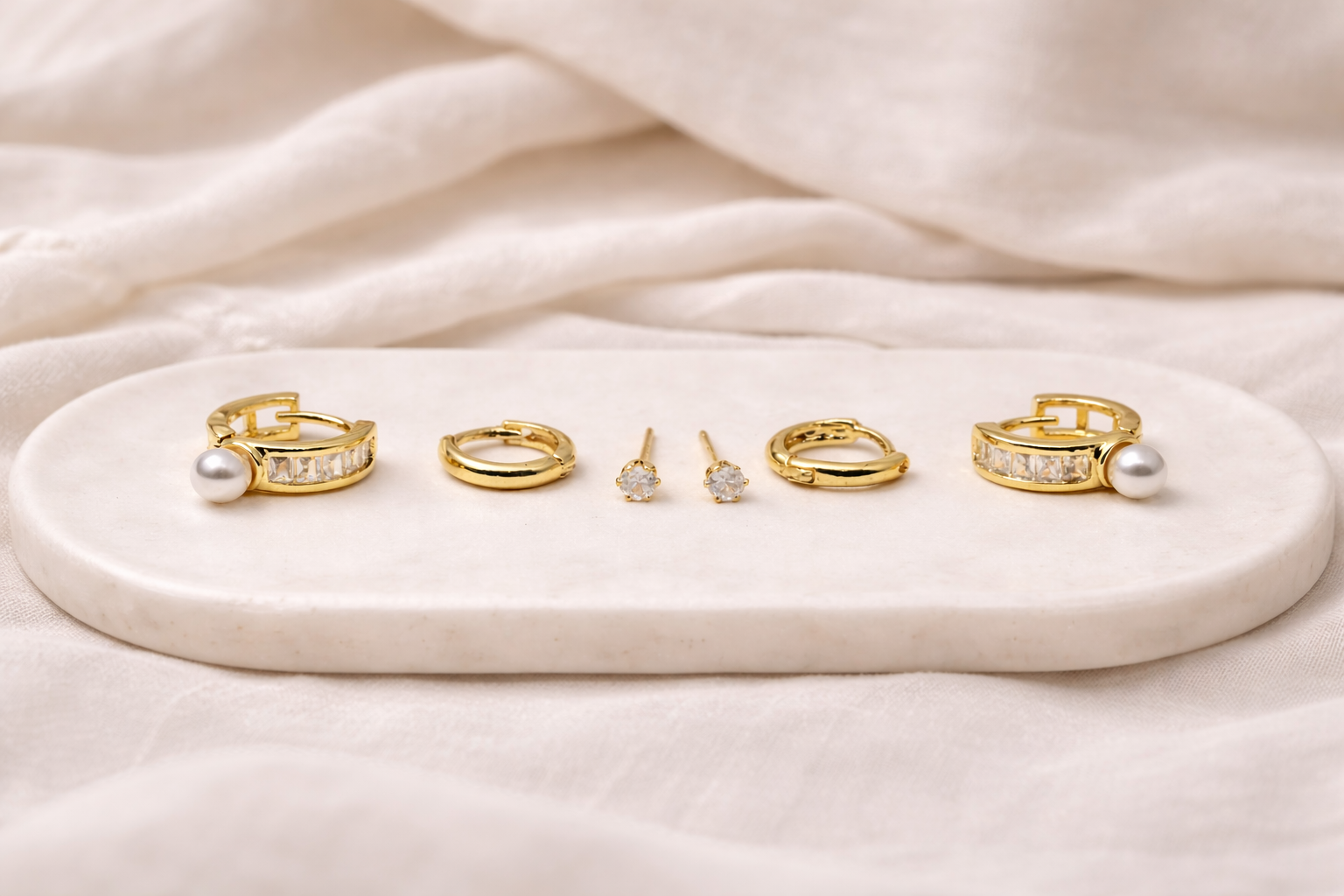 18kt Gold Polish Earring Set with Crystal Stone Anti-Tarnish & Anti-Allergic for Girls (Design 5)
