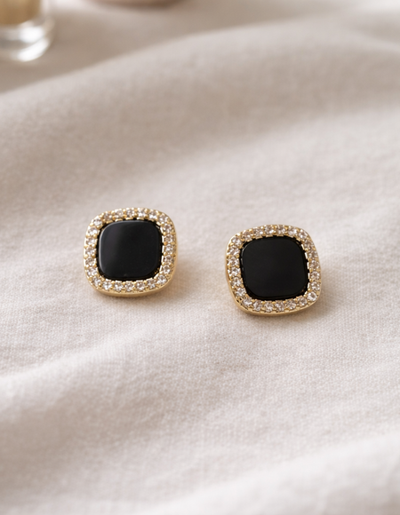18kt gold polish with black stone & diamond anti tranish anti allergic fancy earring for girls