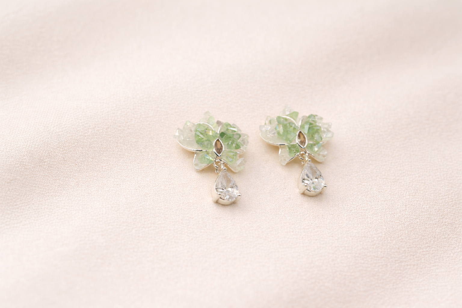 Stainless Steel Silver Polish with Green Gemstones & Crystal Anti-Tarnish & Anti-Allergic for Girls