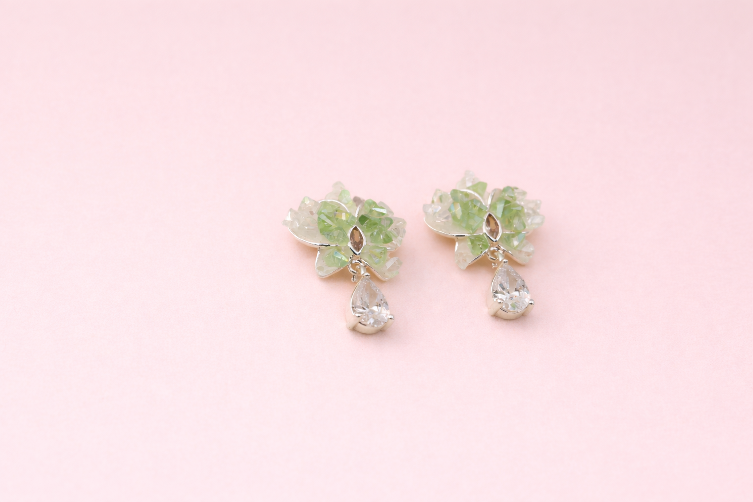 Stainless Steel Silver Polish with Green Gemstones & Crystal Anti-Tarnish & Anti-Allergic for Girls