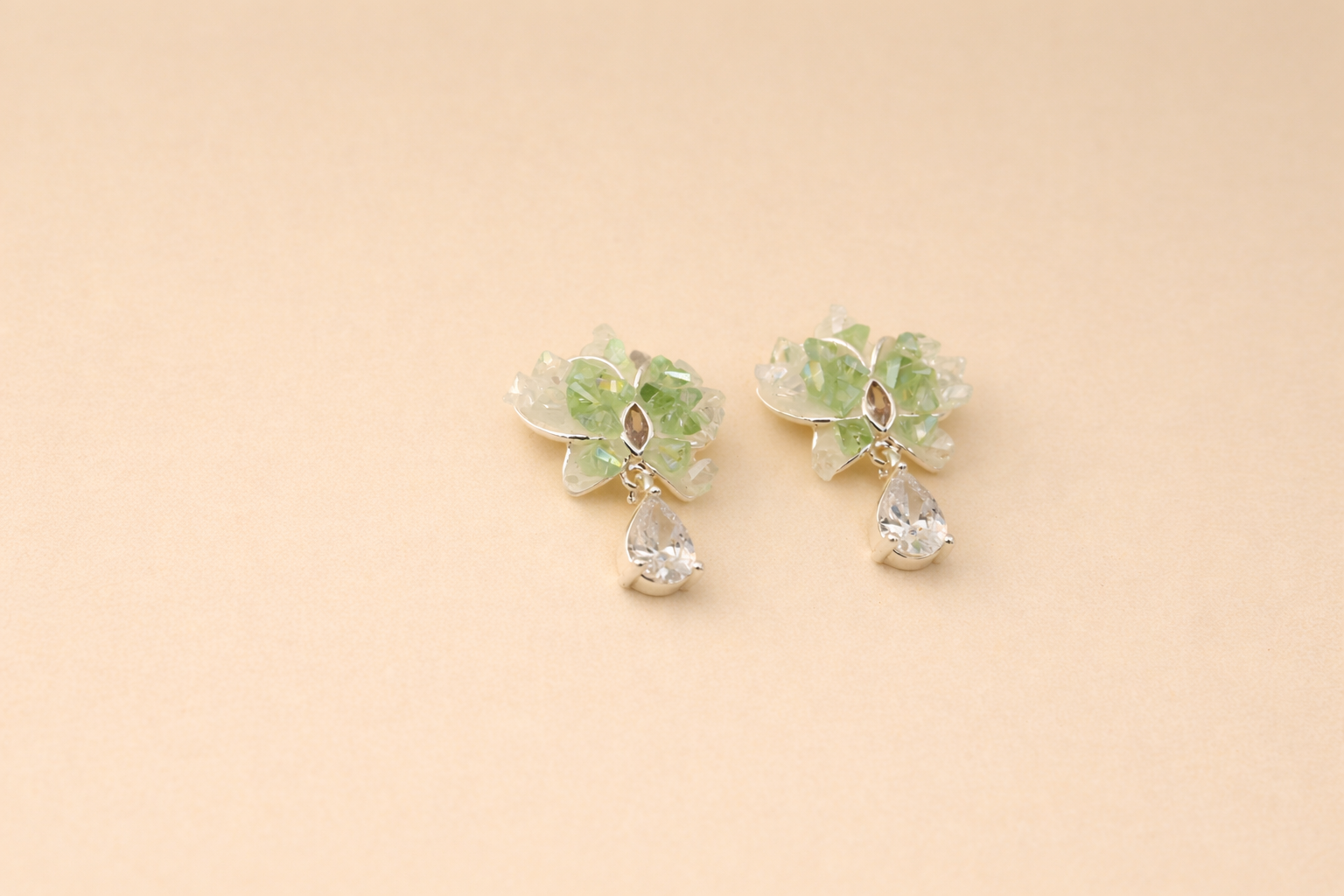 Stainless Steel Silver Polish with Green Gemstones & Crystal Anti-Tarnish & Anti-Allergic for Girls