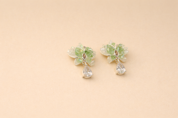 Stainless Steel with Green Gemstones & Crystal for Women – Silver