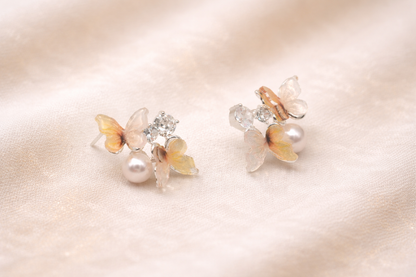 stainless steel silver polish earring with pearl & butterfly anti tranish anti allergic for girls