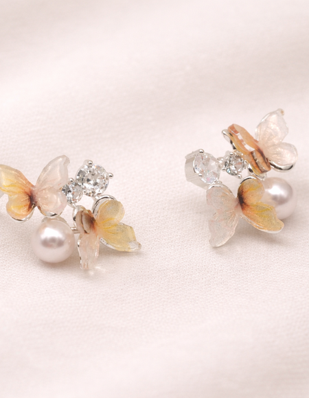 stainless steel silver polish earring with pearl & butterfly anti tranish anti allergic for girls