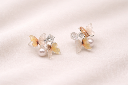 stainless steel silver polish earring with pearl & butterfly anti tranish anti allergic for girls