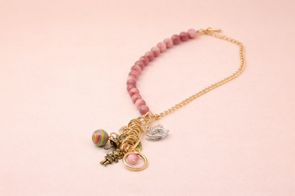 elegant pink beaded chram bracelet for women
