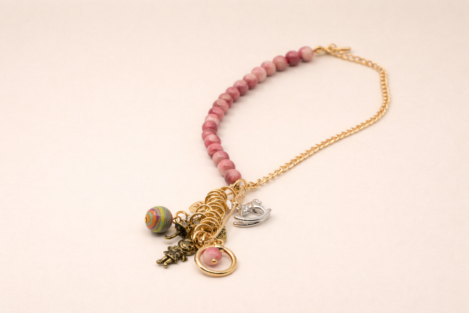 Elegant Pink Beaded Charm Bracelet for Women
