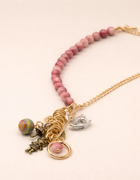 elegant pink beaded chram bracelet for women
