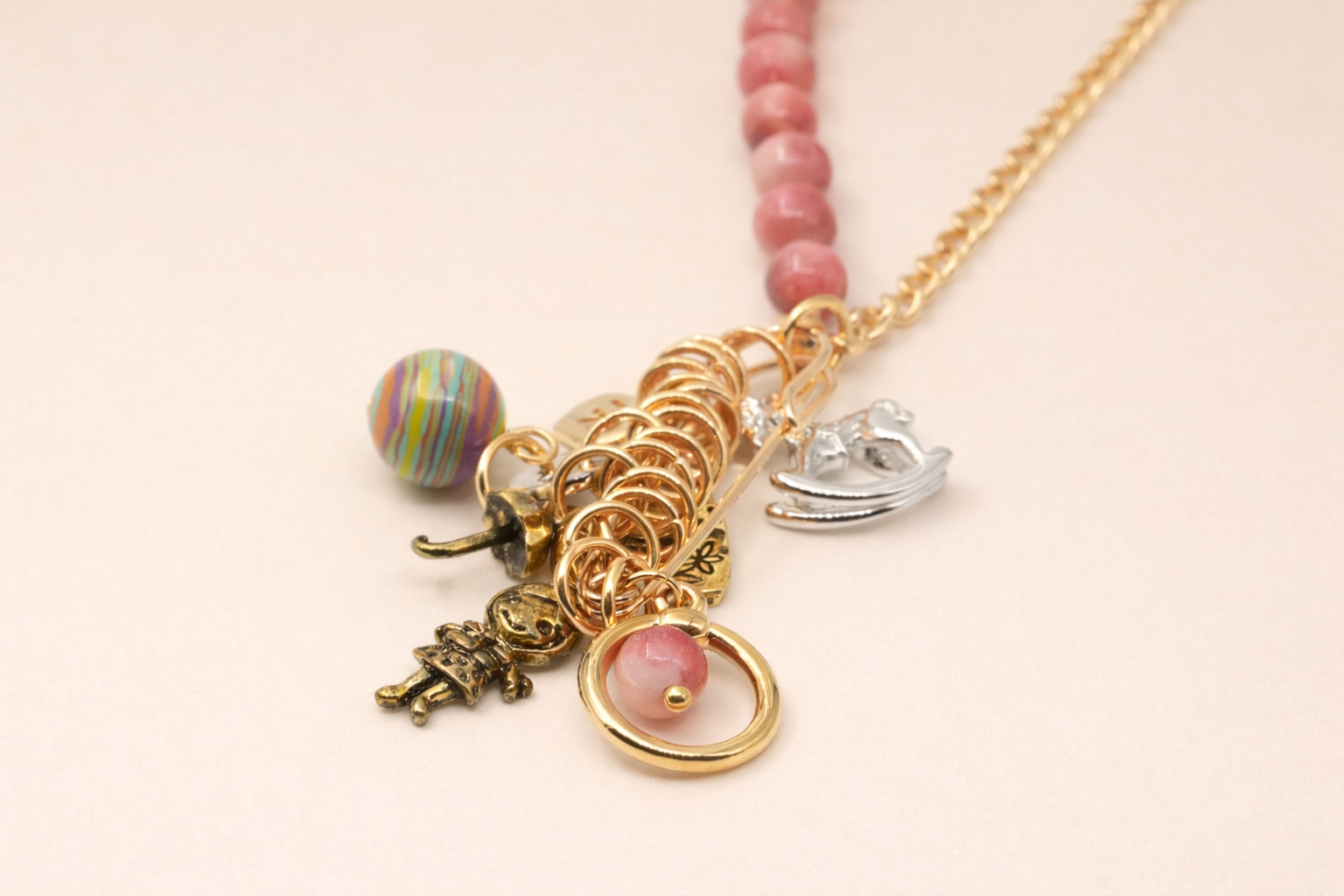 Elegant Pink Beaded Charm Bracelet for Women